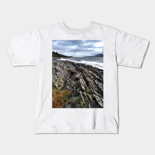 The stretch of rocky coastline, Kintyre Peninsula, Scotland. Kids T-Shirt